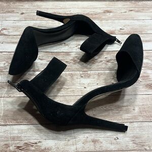 Dee Keller Black Suede 4” Stiletto Herls with ankle straps & rear zipper size 37
